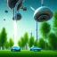 Placeholder: energy, power plant, technology, future, flying cars, green trees, blue sky, peoples