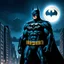 Placeholder: batman at night looking up at the bat signal with gotham city in the background