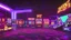 Placeholder: A dark photo of the corners of an 80's aesthetics arcade at night, with a lot of functioning arcade machines, a vaporwave floor and some colorful tiles in between the floor. Purple aesthetics.