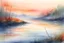 Placeholder: beautiful lake sunrise on a misty morning. in the hieght of fall. Pastel colours Vintage Watercolour art