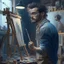 Placeholder: man in a art studio, realistic avatar