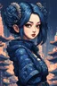 Placeholder: 8bits, Pixel Art, beautiful cyberpunk petit girl, hyperdetailed, illustration by Katsushika Hokusai, darkblue tones,