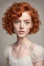Placeholder: A short girl with thick short wavy red hair, narrow kind eyes with an enthusiastic look. A wide oval face is decorated with an upturned nose and small lips, a full-length ballerina
