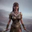 Placeholder: analog style, Celtic goddes, portrait, simmetric eyes, war ambient,queen, xena wearing outfit, ultra realistic photo