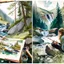 Placeholder: Illustrate a scene of artists exploring the wonders of Norwegian nature, sketching en plein air amidst forests, waterfalls, and meadows, showcasing the role of inspiration from nature in artistic endeavors.