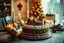 Placeholder: Christmas and New Year beautiful elegant family dinner table setting decorated with candles, fir tree branches, handmade craft toys. Gorgeous big homemade cake with gingerbread houses as centrepiece, Camera settings : Full-frame , 100mm lens, f/1.2 aperture, ISO 100, shutter speed 60 seconds. Cinematic lighting, Unreal Engine 5, Cinematic, Color Grading, real time Photography, Shot on 70mm lense, Depth of Field, DOF, Tilt Blur, Shutter Speed 1/2500, F/13, White Balance, 45k, Super-Resolution