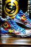 Placeholder: A converse sneaker, superman stickers all over sneaker