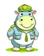 Placeholder: baby hippo as tourist guide wearing tourist guide uniform, cartoon style, safari background, colorful, high quality, high details