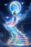 Placeholder: fantastic,Beautiful woman, stairway to heaven whit rainbow, ufos arc en ciel futuriste très beau