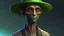 Placeholder: A friendly, human-looking alien. Male or non-gender wearing slightly odd clothes and a hat. Heavy build.