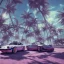 Placeholder: 1980's aesthetic vaporwave palm trees and spheres and Porsche with lightning