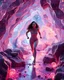 Placeholder: make a video pretty crystal cave covered with jewells and CIFI jewell lights and 3d recursive cubic and sphere base pearls and a beautiful fashion model lady with cute,curvy hair,makeup, in pretty sports suit is running inside cave ,dynamic camera fallow her inside cave capturing full body, dynamic lights.