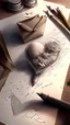 Placeholder: Drawing of love letters, realistic, proffesional, art, detailed