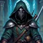 Placeholder: 90's fantasy tcg art of a hooded heroic man with a metal mask