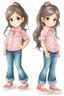 Placeholder: Little 8 years old 1girl wearing a pretty shirt and jean pant, standing pose