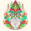 Placeholder: Ancient Wisemon with bright-green white purple red-orange silver and gold palette in toyism art style