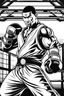 Placeholder: outline art for martial arts character coloring pages with Muay thai master posing, gym background, bold lines, Sketch style, full body, only use outline, clean line art, gym background, no shadows and clear and well