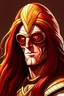Placeholder: realistic photo of magnus with long red hair and sunglasses