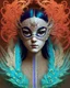 Placeholder: centered detailed venetian mask, vibrant peacock feathers, intricate, elegant, highly detailed, digital painting, artstation, smooth, sharp focus, illustration, illuminated lines, outrun, vaporware, intricate venetian patterns, cyberpunk darksynth, by audrey kawasaki and ilya kuvshinov and alphonse mucha