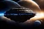 Placeholder: The Ancient's spaceship Destiny, from the television series Stargate Universe, orbiting a blue gas giant, epic, award winning masterpiece digital art, detailed hyper realistic