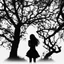 Placeholder: B/W A silhouette of girl between the age of 21-24 afraid white background