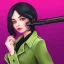 Placeholder: Beautiful latin girl, black Hair, green Eyes, holding Sniper, wearing a pink trench coat, Room, masterpiece, expert, insanely detailed, 4k resolution, cute big circular reflective eyes, cinematic smooth, intricate detail , soft smooth lighting, soft pastel colors, Eyes slightly Glowing