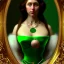 Placeholder: oil Portrait of a green long haired beautiful busty voluptous adult woman with emeralds necklace with big Green sad eyes looking to viewer by GRANT WOOD Ingres 8k