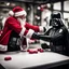 Placeholder: Santa Claus arm wrestling with Darth Vader