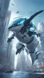 Placeholder: a picture of cyber shark that is flying in the city, cyborg whale, anno 2070, modern mecha anime, aeromorph, stunning sci-fi concept art, male robotic anthro orca, robotic anthro dolphin, cgsociety ), mecha anthropomorphic penguin, from arknights, cool mecha style, futuristic art style, mecha art