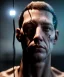 Placeholder: Ultra realistic photographic night portrait, full body shot view, cinematic, naked, young, face shaved, led lights <strong man> <hanging wires> many wires connected to the head <perfect pupil> <cyborg> <garage> <sci-fi futuristic> <thriller>, fog, soft color, highly detailed, unreal engine 5, ray tracing, RTX, lumen lighting, ultra detail, volumetric lighting, high definition.