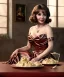 Placeholder: Ultra realistic photographic portrait, happy elegant Gina Lollobrigida woman sitting with arms resting on Italian kitchen table, pretty tortellini dish, renaissance style decoration, cold, soft color, highly detailed, unreal engine 5, ray tracing, RTX, lumen lighting, ultra detail, volumetric lighting, high definition.