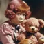 Placeholder: Clara bow with pink hair, with a teddy bear