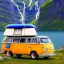 Placeholder: A Campervan is parking in a norwegian Fjord