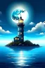Placeholder: Create 2d Digital Arts of light house in the sea and moon is shinning and sky light are reflect the light house