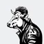 Placeholder: side silhouette of a cow with a mowhawk wearing a leather jacket, black and white vector