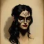 Placeholder: painted portrait of evil witch in black leather, angry, strong, volouptous, chesty, cleavage, intricate, elegant, highly detailed, digital painting, artstation, concept art, smooth, sharp focus, illustration, art by gaston bussiere and alphonse mucha