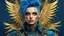 Placeholder: beautiful Punk woman Angel 30 years old, military clothing, mystical, bright colors, creative hairstyle, tattoo, piercing, photorealistic image, military, camouflage clothing, gold, blue, sparkles, fine rendering, high detail, 8K