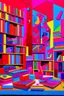 Placeholder: A magenta psychedelics library with telekinetic books painted by Stuart Davis