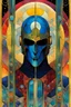 Placeholder: Create a chaotic abstract cubist Tarot Card depicting an ornate, The Knight of Swords , with highly detailed facial features, in the style of Bill Sienkiewicz, Philippe Druillet, Gustav Klimt, and Jean Giraud Moebius, precisely drawn, colored and inked, with ornate bordered edges