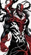 Placeholder: A close picture of Venom symbiote with kratos red tattoos and Clothes, holding blade of choice