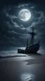 Placeholder: Moonlight on the shore with sinking ship