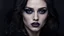 Placeholder: average female face, around 28 years old, dark hair, non-model face, close-up female portrait, half face, oblique plane, goth style, pale face, dark eyes, reflection in her eye, suggestive image, dark mode, only dark colors, black, dark purple, dark gray, silver, dark blue, blurred dark background, 16:9 size, artistic, dark night, creepy vibe, goth mood, raven, dark colors, shadow, mystic theme