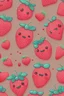 Placeholder: small and cute detailed strawberries with emotions, red and pink colors, pattern