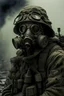 Placeholder: A soldier wearing a gas mask with his gun in gulag , photo looks like realistic