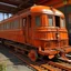 Placeholder: An orange colored rusty carnival covered in oil painted by Frank Lloyd Wright