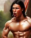 Placeholder: native american warrior, long black hair, big muscles, looking up, mouth wide open, scream face, shirtless