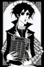 Placeholder: goth male necromancer with black hair playing a concertina in the style of Aubrey Beardsley