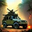 Placeholder: vietnam war. war report. jeep in jungle. poster. bokeh. lens flare. warm lights. high detailed. beksinski