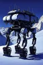 Placeholder: a sleek mechanical walker with eight legs scaling a very steep snow covered side of mout everest at night, it has a smooth surface, it has storage pods on its belly and humans can fit in the pods