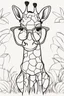 Placeholder: Outline art for cute coloring pages with giraffe with glasses, full body, white background, sketch style, only use outline, clean line art, no shadows and clear and well outlined.